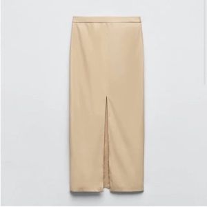 NWT ZARA women's maxi tan faux leather skirt.